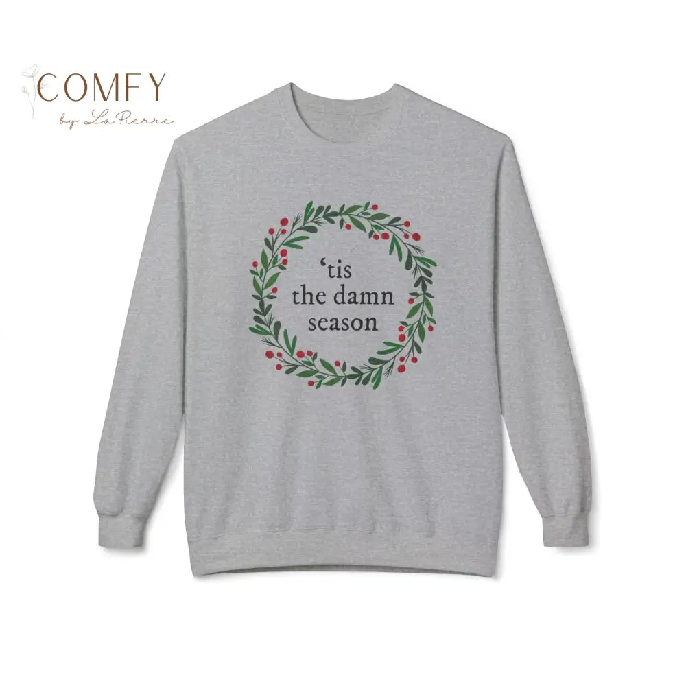 Holiday Sweatshirt — ’’tis the damn season’ Wreath Crewneck (S-4XL) Sport Grey / S Sweatshirt