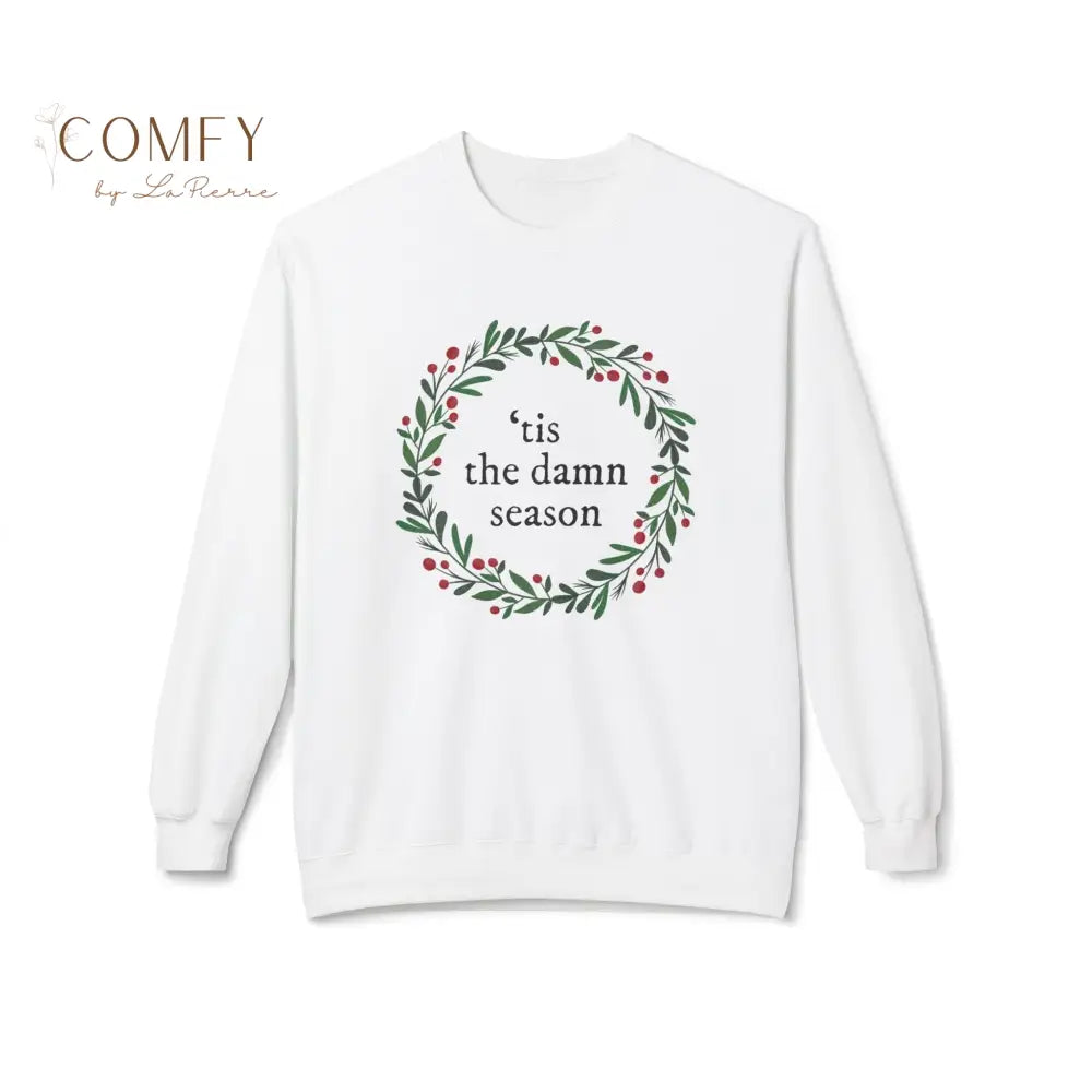Holiday Sweatshirt — ’’tis the damn season’ Wreath Crewneck (S-4XL) White / S Sweatshirt