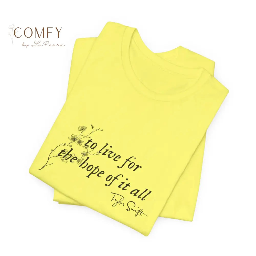 “To Hold On to the Hope of It All” Soft Poetic Aesthetic Tee • Cottagecore Summer Quote Shirt • Unisex Jersey Short