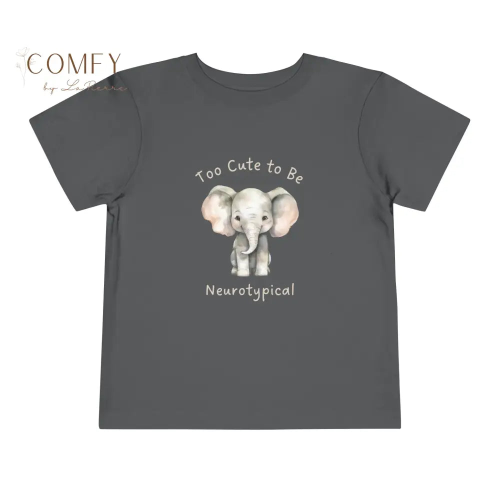 Elephant ’Too Cute to Be Neurotypical’-Soft Toddler Short Sleeve Tee (2T-5T) Asphalt / 2T Kids clothes