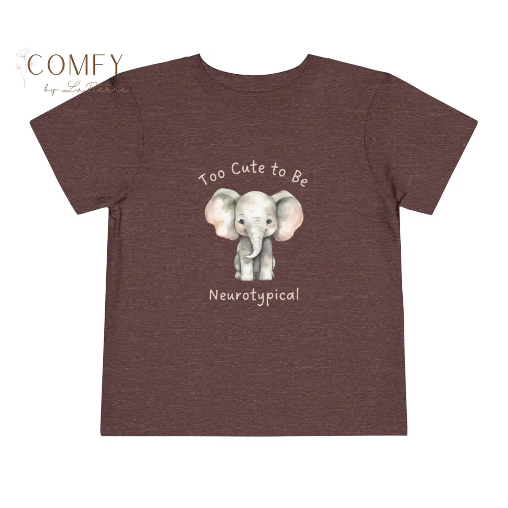 Elephant ’Too Cute to Be Neurotypical’-Soft Toddler Short Sleeve Tee (2T-5T) Heather Maroon / 2T Kids clothes