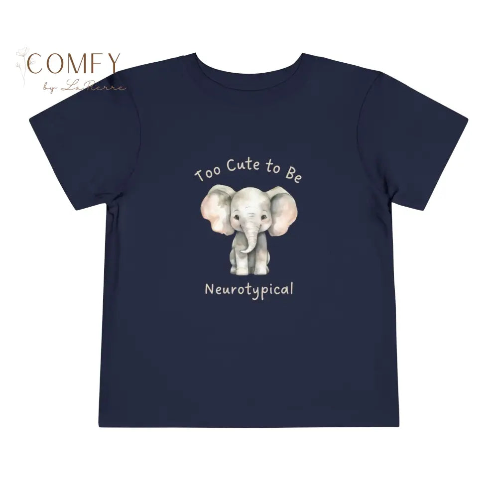 Elephant ’Too Cute to Be Neurotypical’-Soft Toddler Short Sleeve Tee (2T-5T) Navy / 2T Kids clothes