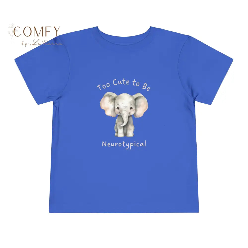 Elephant ’Too Cute to Be Neurotypical’-Soft Toddler Short Sleeve Tee (2T-5T) True Royal / 2T Kids clothes