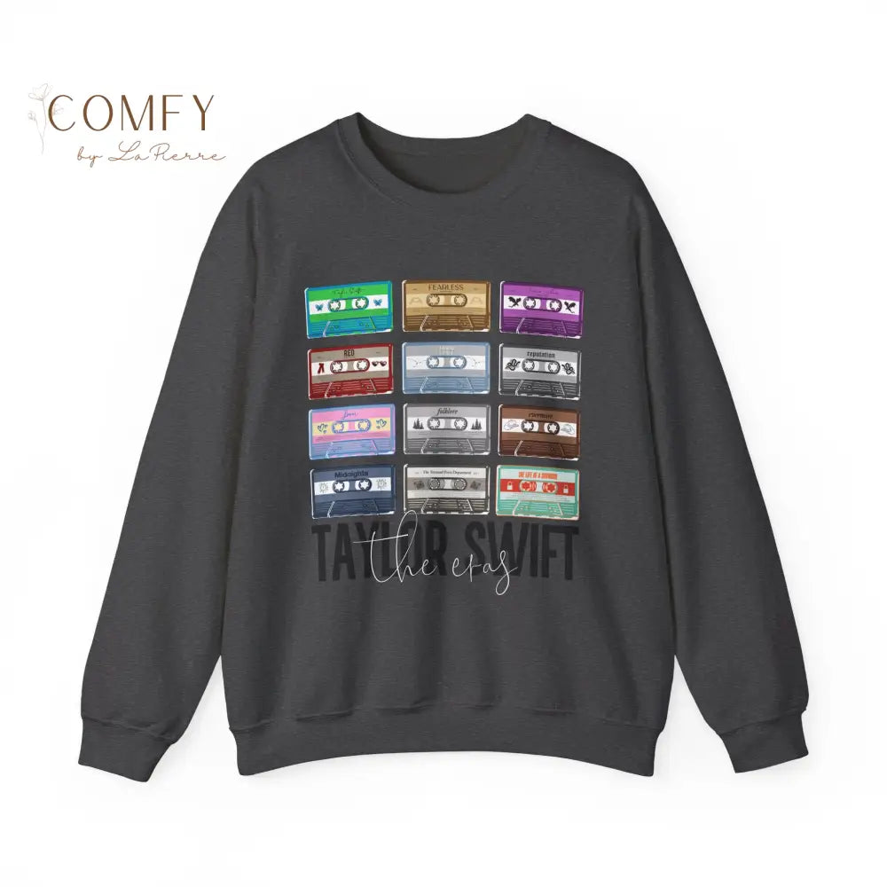 TS Vintage Cassette Tapes through the Eras Sweatshirt (S-3XL) Dark Heather / S Sweatshirt