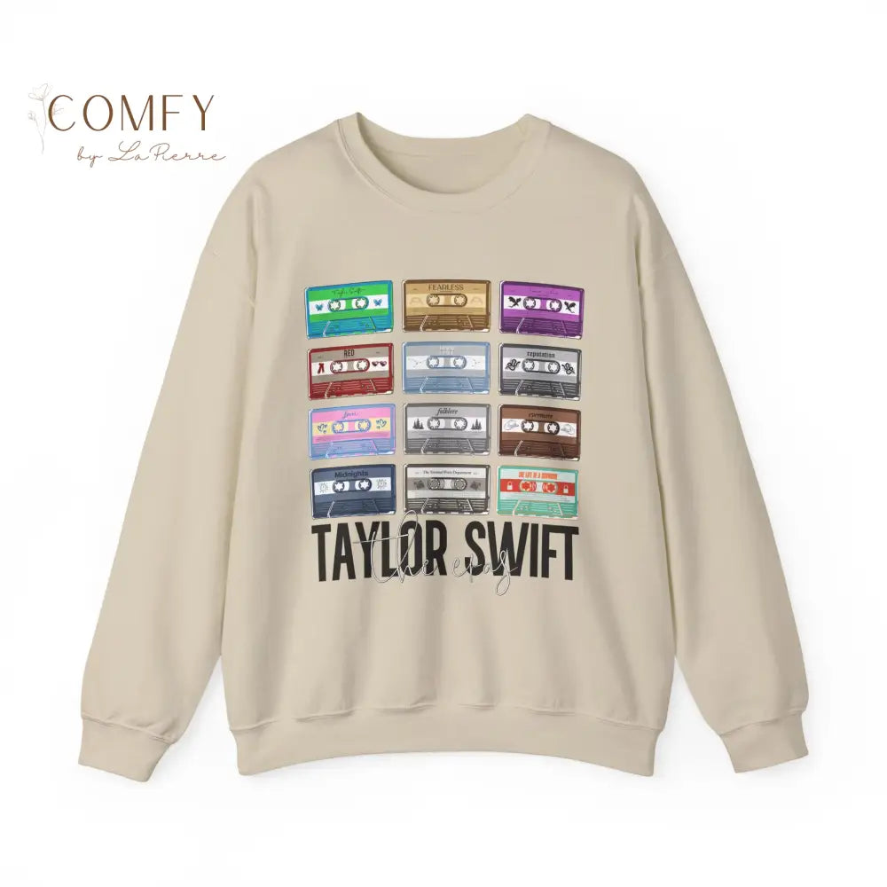 TS Vintage Cassette Tapes through the Eras Sweatshirt (S-3XL) Sand / S Sweatshirt