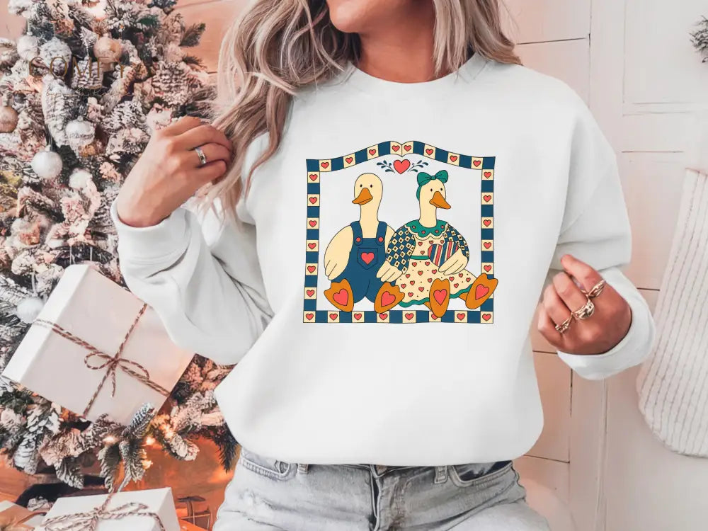 Vintage Cozy Country Ducks Sweatshirt • Cute Farmhouse Goose Couple Crewneck • Retro Country Cottagecore Pullover