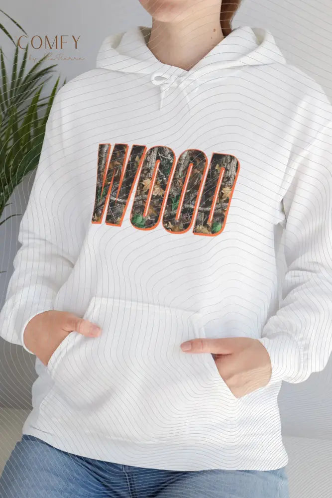 ’Wood’ Graphic Hoodie — Rustic Forest Text Design Unisex Gildan Hoodie (S-5XL) Hoodie