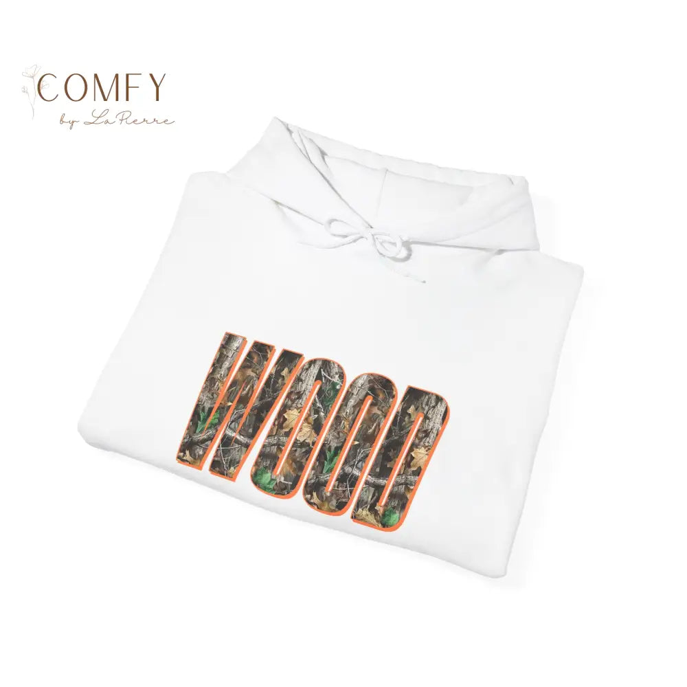 ’Wood’ Graphic Hoodie — Rustic Forest Text Design Unisex Gildan Hoodie (S-5XL) Hoodie