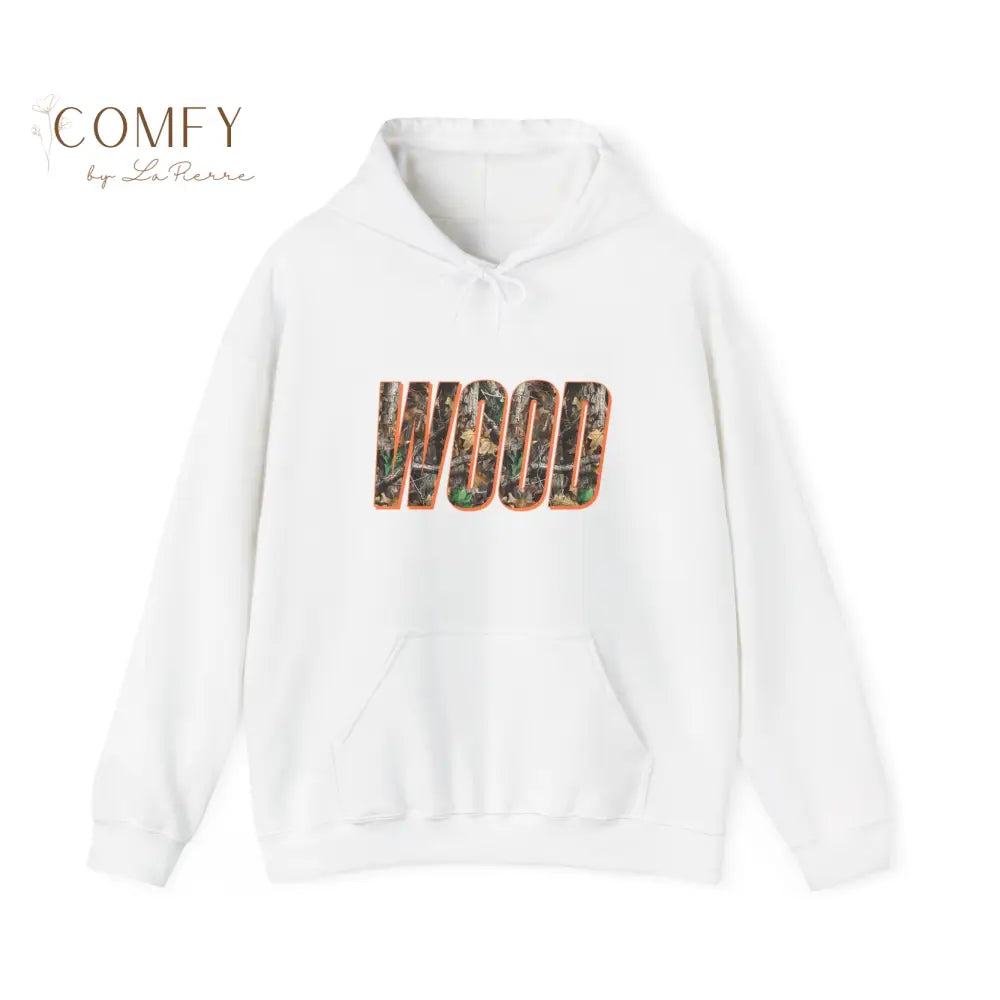’Wood’ Graphic Hoodie — Rustic Forest Text Design Unisex Gildan Hoodie (S-5XL) S / White Hoodie