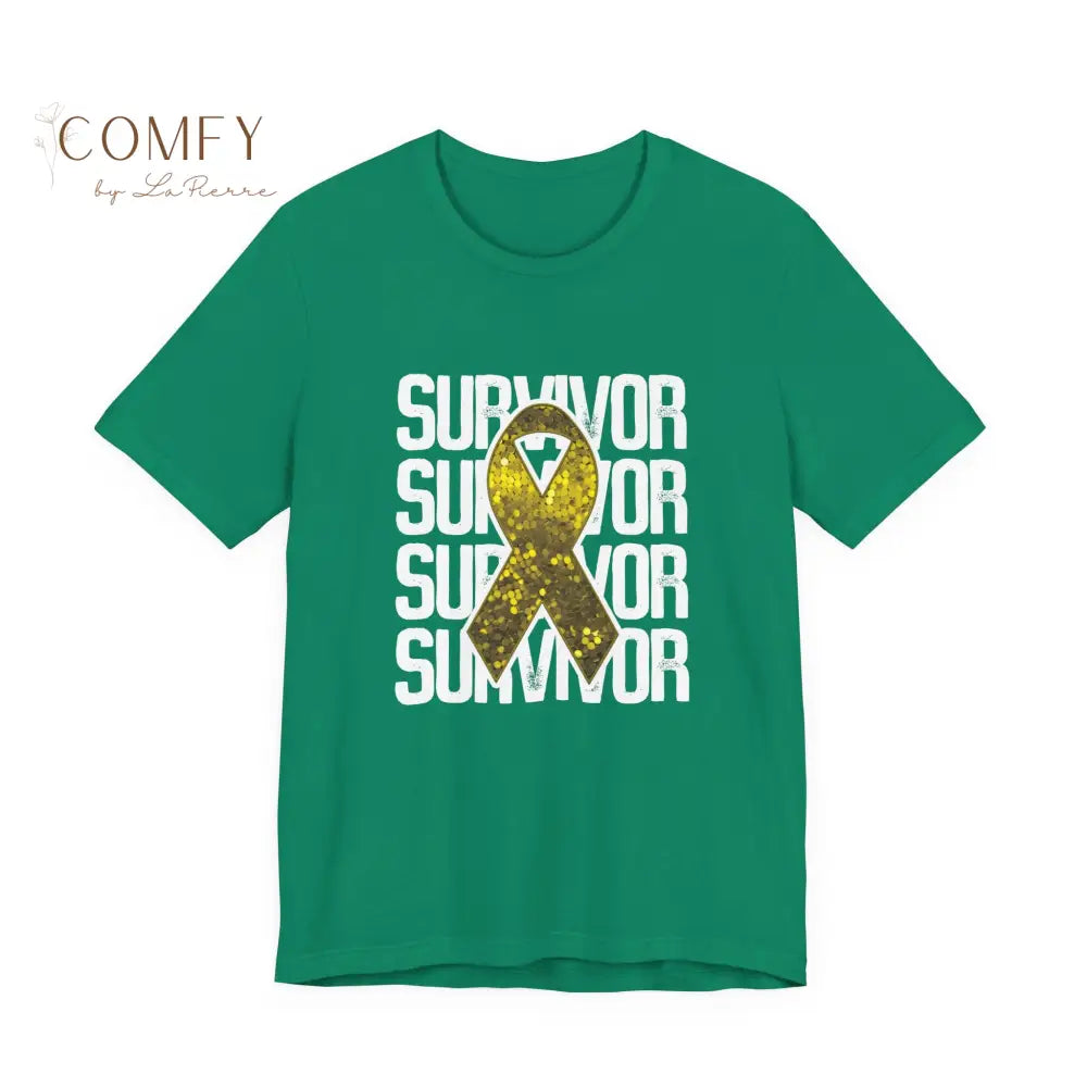 Yellow Ribbon Cancer Survivor Shirt • Sarcoma Awareness Tee • Unisex Jersey Short Sleeve T-Shirt (XS–5XL) Kelly / S
